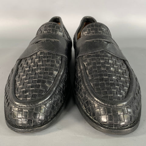 FRATELLI ROSSETTI Size 10 Black Woven Leather Penny Loafers