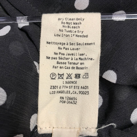 L'AGENCE Size XL Black White Polyester Polka Dot Open Collar Shirt
