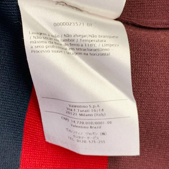VALENTINO Size M Navy Blue Red Color Block Viscose Blend Crew Neck Pullover