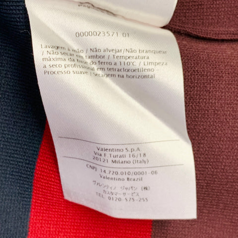 VALENTINO Size M Navy Blue Red Color Block Viscose Blend Crew Neck Pullover