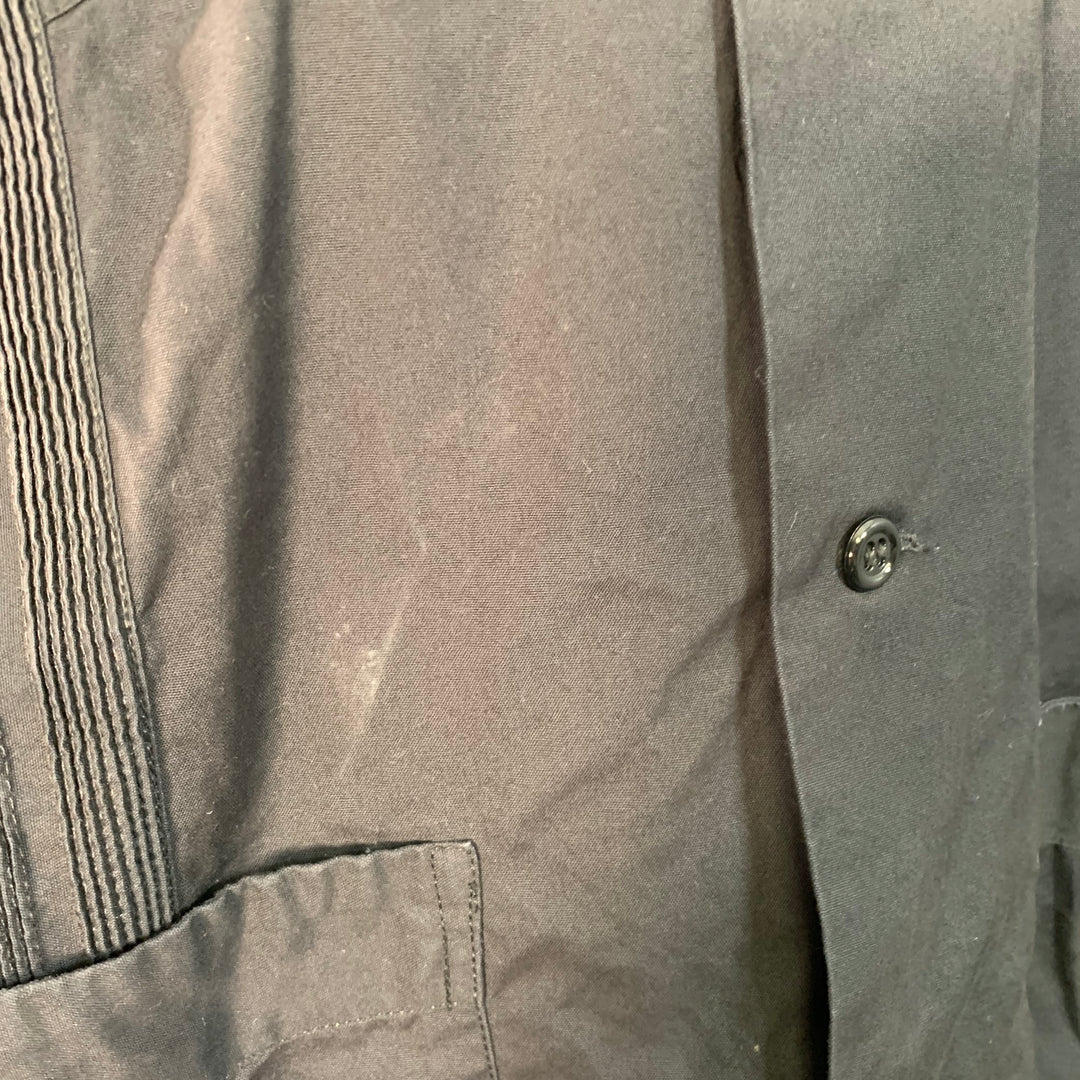 MONITALY Size XL Black Stripe Cotton Guayabera Short Sleeve Shirt