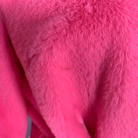 STAND STUDIO Size M Pink Polyester Textured Faux Fur Belted Coat