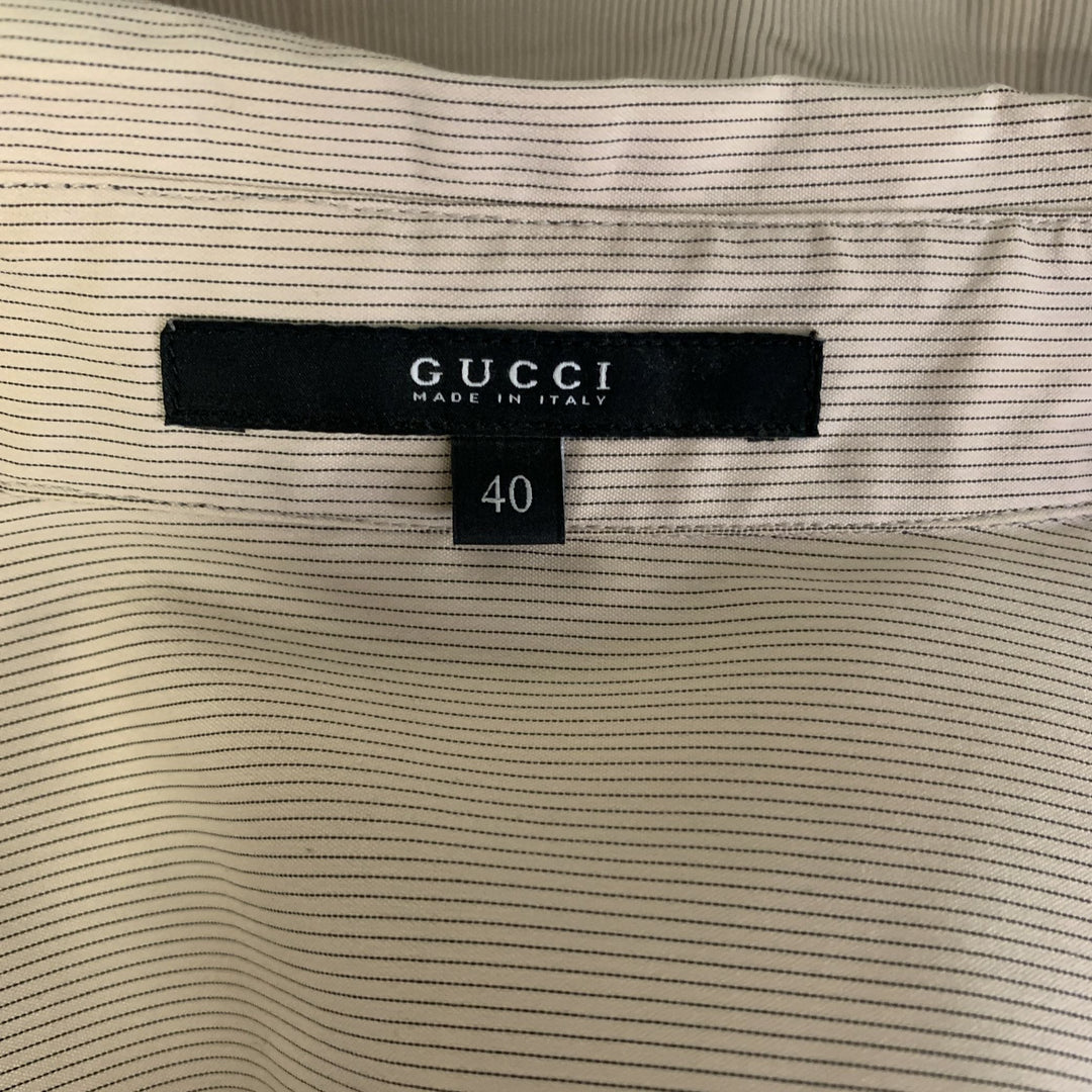 GUCCI Size 4 Anthracite Black Cotton Blend Pinstripe Pointed Collar Dress Top