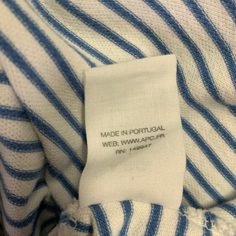 A.P.C. Size M White Blue Stripe Cotton Short Sleeve T-shirt