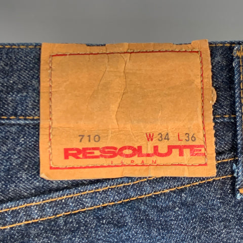 RESOLUTE Size 34 710 Indigo Twill Cotton Denim Straight Selvedge Jeans