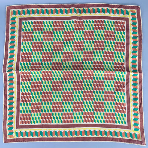 Pochette de costume VINTAGE géométrique jaune, marron et verte