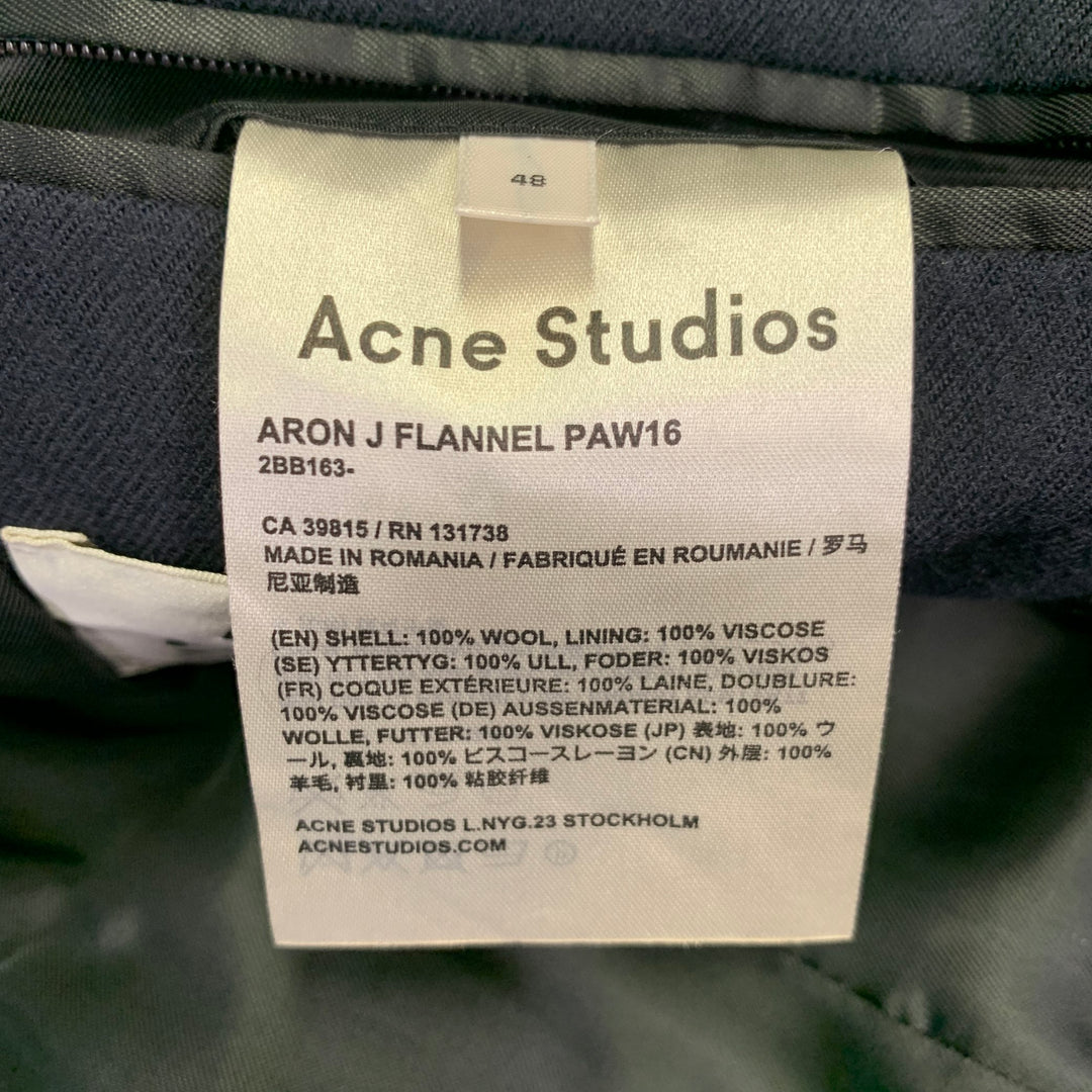ACNE STUDIOS Pre-AW16 Size 38 Aron J Flannel Navy Wool Single Breasted Sport Coat