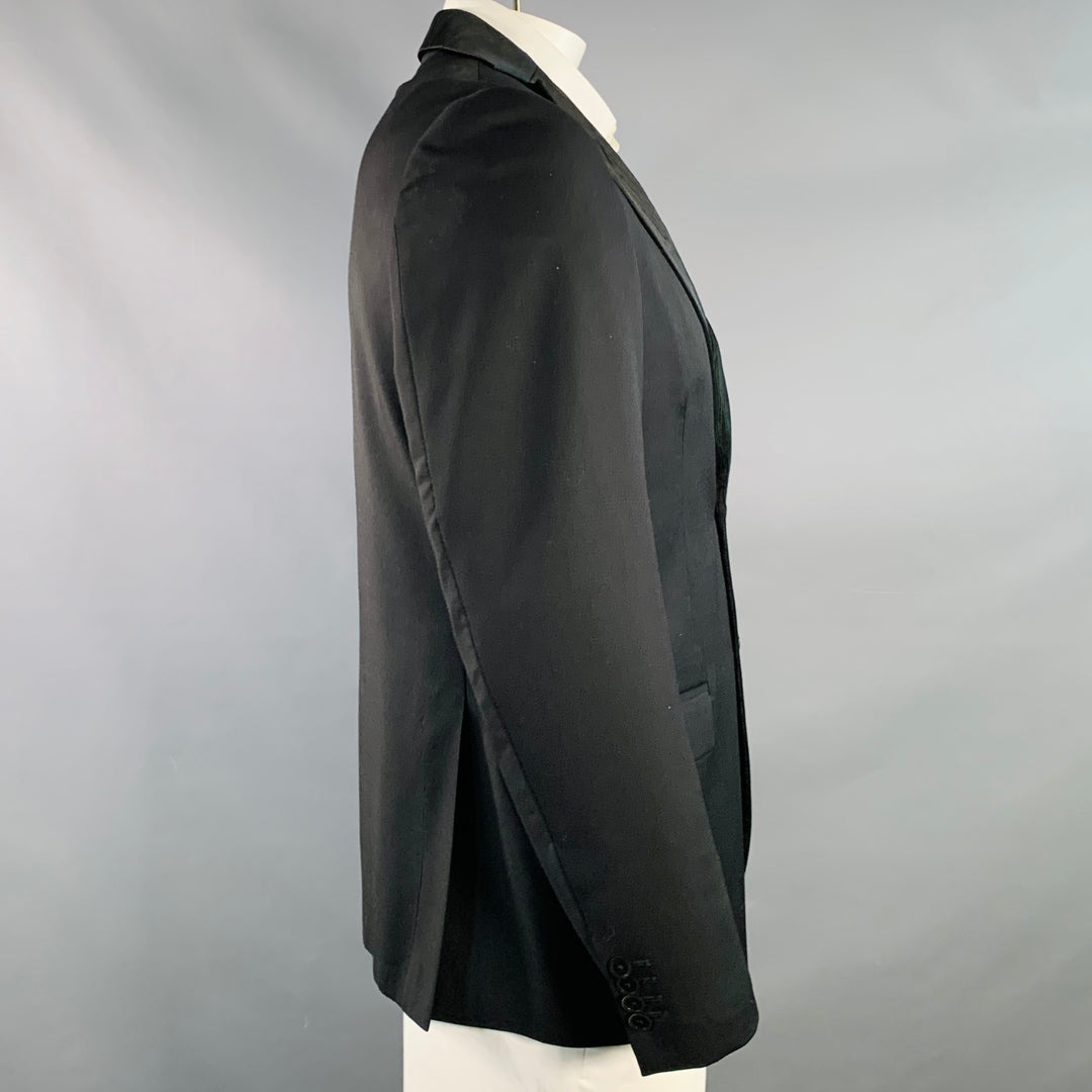 ROMEO GIGLI Size 42 Black Green Contrast Trim Virgin Wool Sport Coat