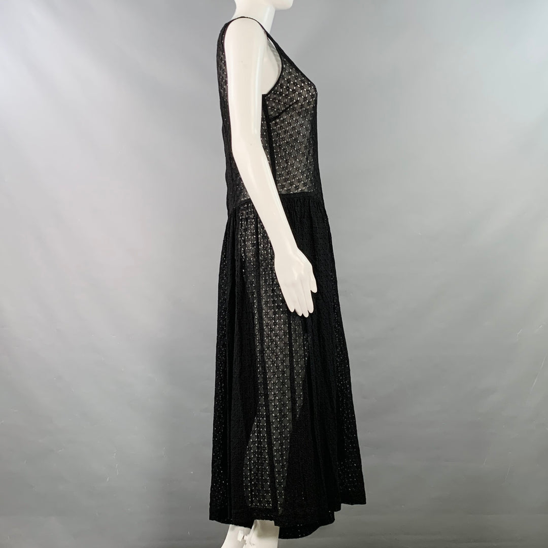 COMME des GARCONS 2012 Size S Black Cupro Eyelet Asymmetrical Wide Leg Jumpsuit