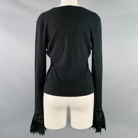 RALPH LAUREN Size M Black Cashmere Beaded V-Neck Dress Top