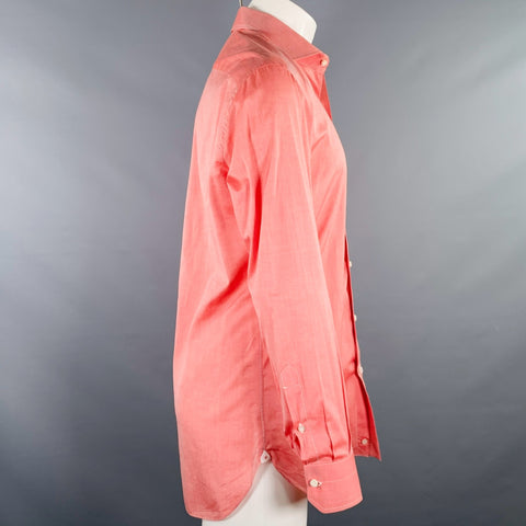ISAIA Size M Orange Coral Cotton Spread Collar Long Sleeve Shirt