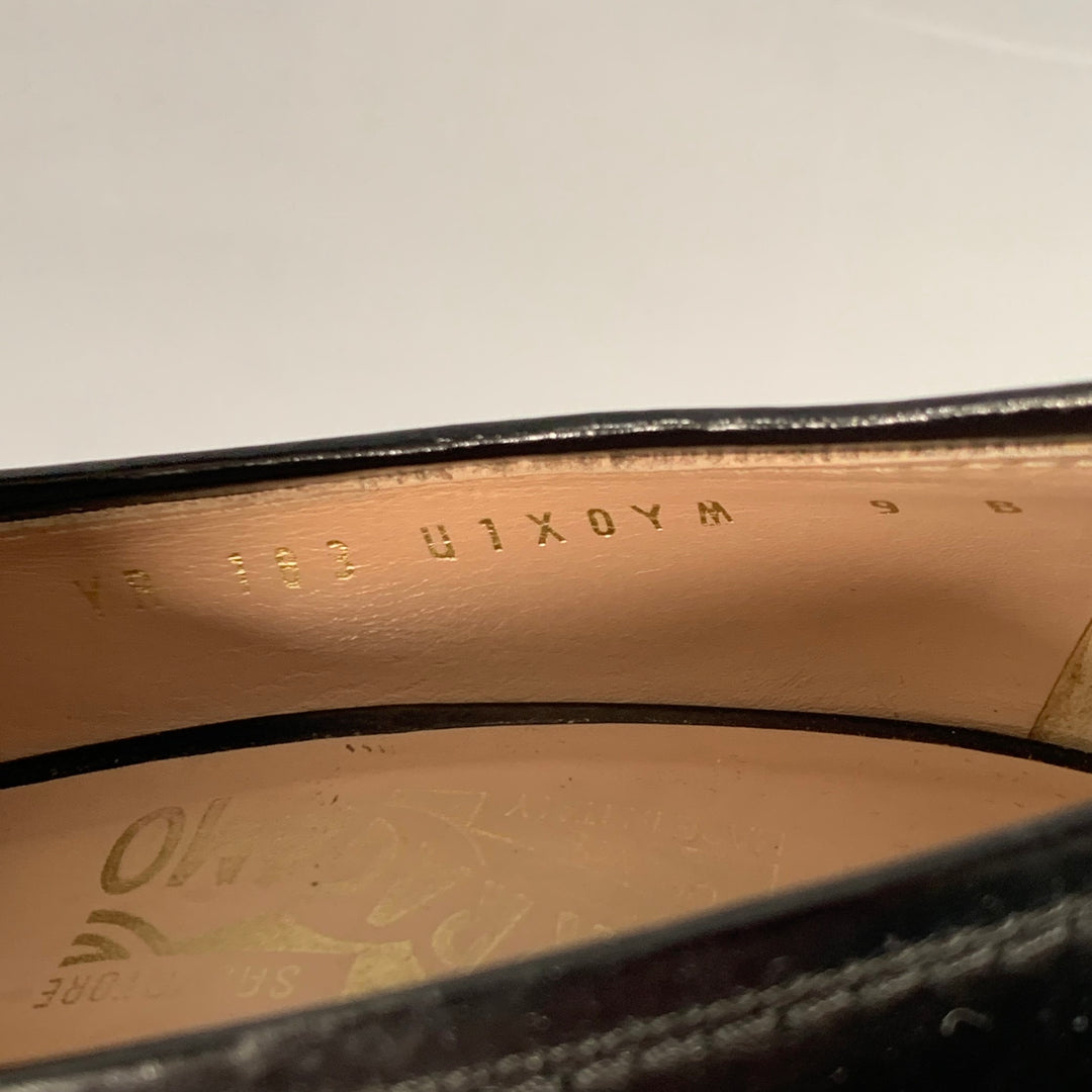 SALVATORE FERRAGAMO Size 9 Black Tassels Stacked Heel Loafer Pumps