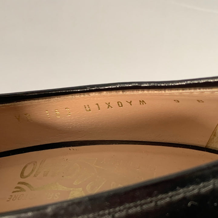 SALVATORE FERRAGAMO Size 9 Black Tassels Stacked Heel Loafer Pumps