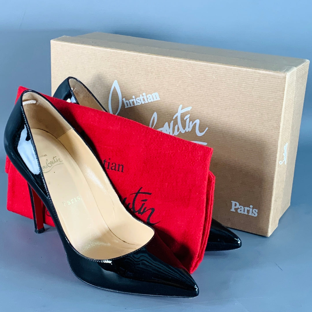 CHRISTIAN LOUBOUTIN Size 9.5 Pigalle Black Red Patent Leather Pointed Toe Pumps