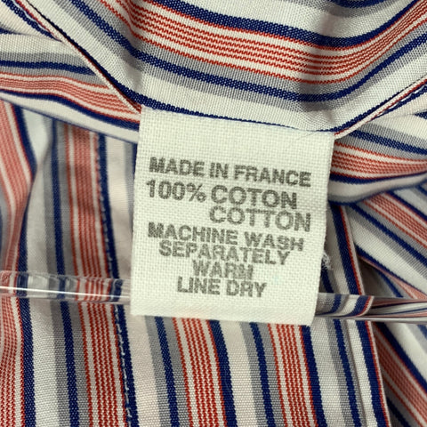 CHARVET Size M/L Red White Blue Stripe Cotton Curved Cutaway Long Sleeve Shirt