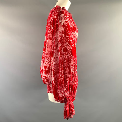 JUST CAVALLI Size L Pink Hot Pink Viscose & Silk Abstract See Through Blouse