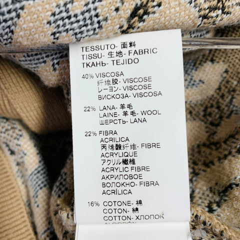 MSGM Size M Khaki Black White Viscose Blend Distressed Oversized Mixed Patterns Cardigan