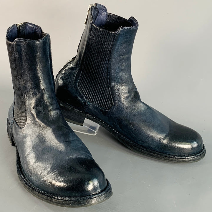 OFFICINE CREATIVE Size 7 Navy Antique Leather Ankle Chelsea Boots