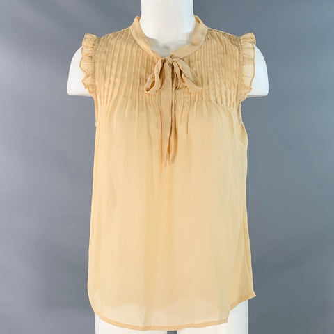 BOB MACKIE Size S Beige Polyester Pleated Sleeveless Blouse
