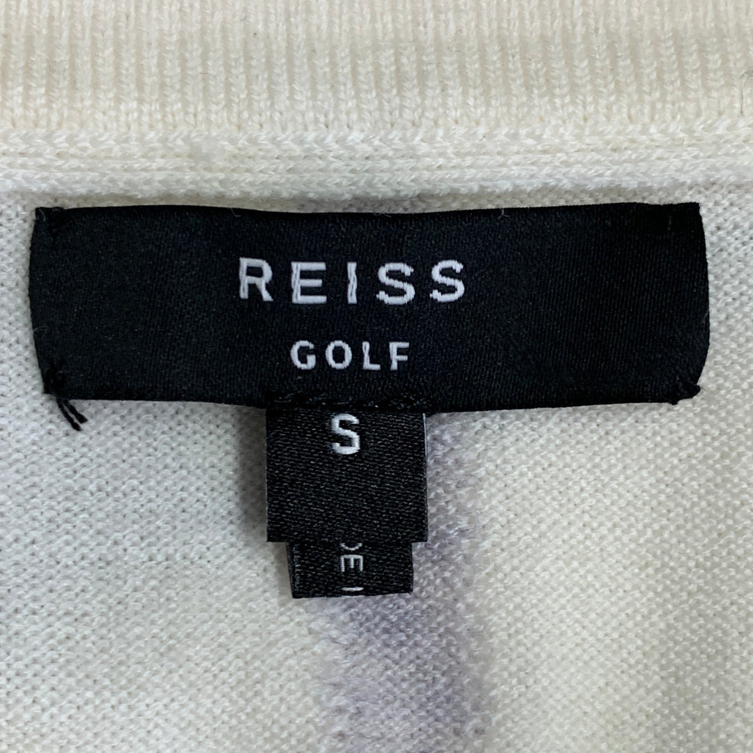 REISS Size S Beckett Cream Sage Color Block Wool Blend Jersey Zip Up Polo