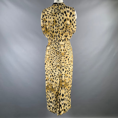 PRADA Robe longue beige et noire en viscose à drapé asymétrique, taille 38