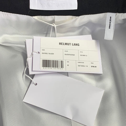 HELMUT LANG Size 40 Black Virgin Wool Notch Lapel Seatbelt Suit