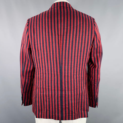 MASSIMO PIOMBO Size 44 Red Black Stripe Linen Cotton Sport Coat