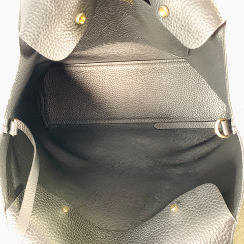 CUYANA Black Pebble Grain Leather Top Handles Tote Bag