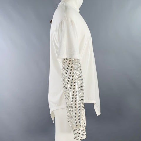 BURBERRY Size XS White Embellishment Cotton Crew Neck Pullover