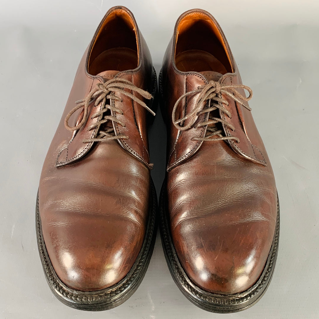 ALDEN Size 10 Plain Toe Blucher Brown Leather Lace-Up Shoes