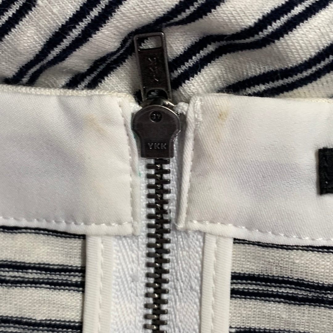 THEORY Size S Adiany B White Navy Linen Cotton Blend Stripe Midi T-Shirt Dress