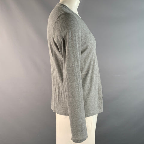 PRIVATE STOCK Size L Grey Heather Merino Wool / Cotton Pleated Cardigan