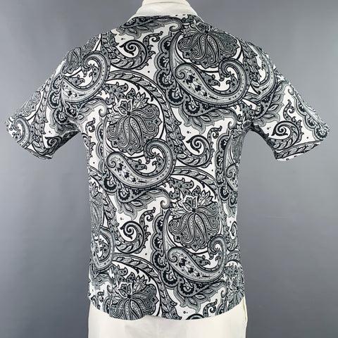 BRIONI Size XL Black White Paisley Cotton Blend Buttoned Polo