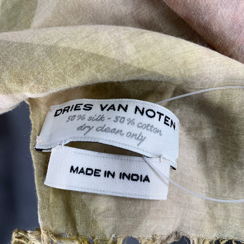 DRIES VAN NOTEN Beige Green Red Abstract Silk Cotton Scarf