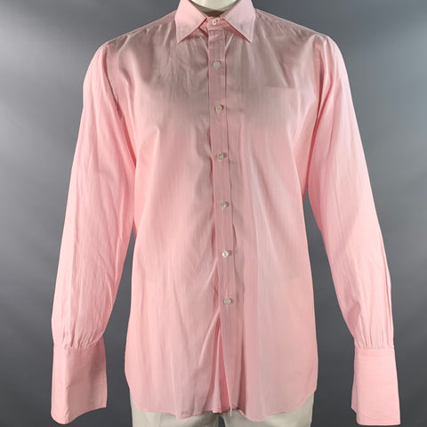 TURNBULL & ASSER Size L Pink White Pinstripe Cotton Long Sleeve Shirt