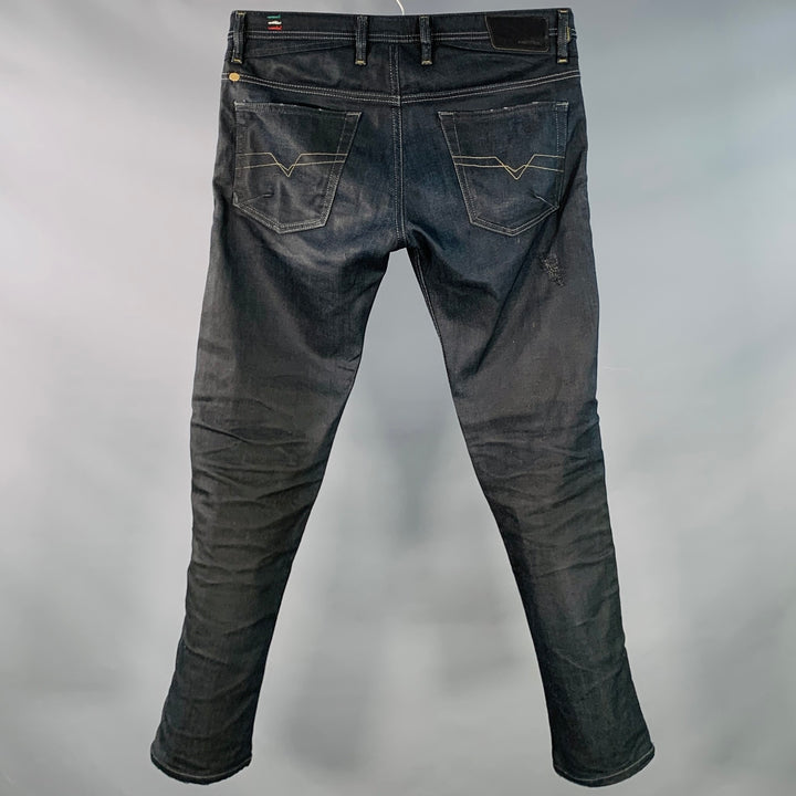DIESEL Limited Edition Size 30 Shioner Indigo Cotton Blend Twill Sequined Distressed Skinny Jeans