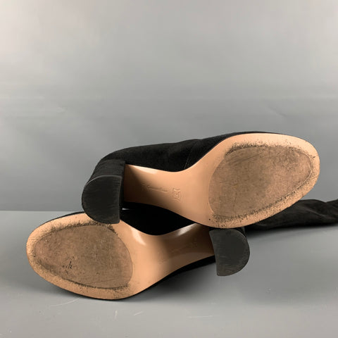 GIANFRANCO FERRE Talla 7.5 Botas de tacón grueso de ante negro