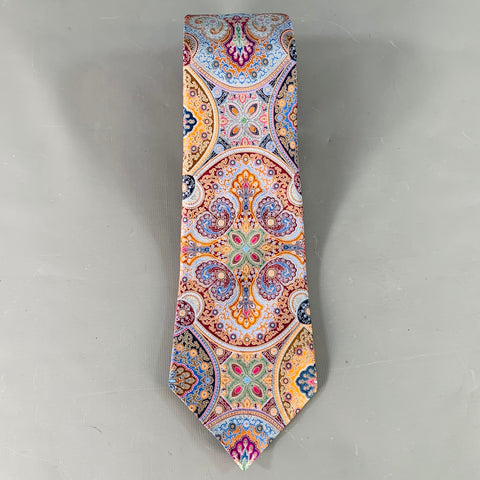 Cravate en satin de soie à motif cachemire multicolore bleu ERMENEGILDO ZEGNA