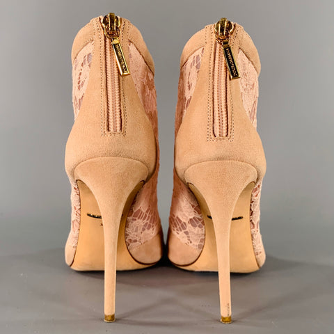 DOLCE & GABBANA Size 6.5 Pink Suede Mixed Materials Peep Toe Boots
