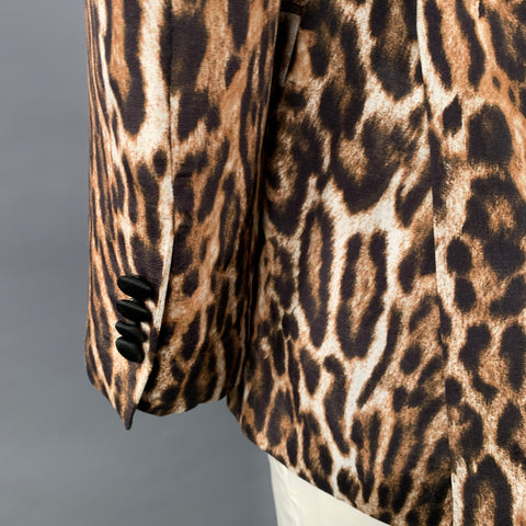 Veste de sport R13, taille L, en viscose et soie, à col châle, imprimé animal marron, noir et blanc
