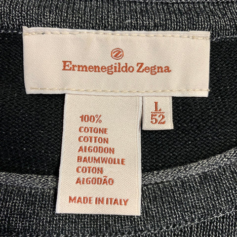 ERMENEGILDO ZEGNA Size L Grey Black Cotton Crew Neck Pullover