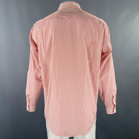 FACONNABLE Size L White Red Stripe Cotton One Pocket Long Sleeve Shirt