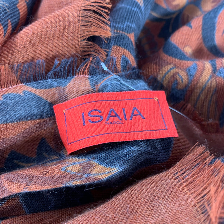 ISAIA Orange Charcoal Floral Wool Blend Scarves