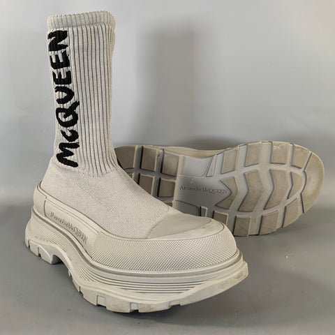 ALEXANDER MCQUEEN Size 9 Grey Ribbed Wool Blend Pull On Boots