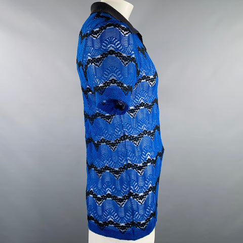 ANDERSSON BELL Size XL Blue Black Lace Open Collar Polo