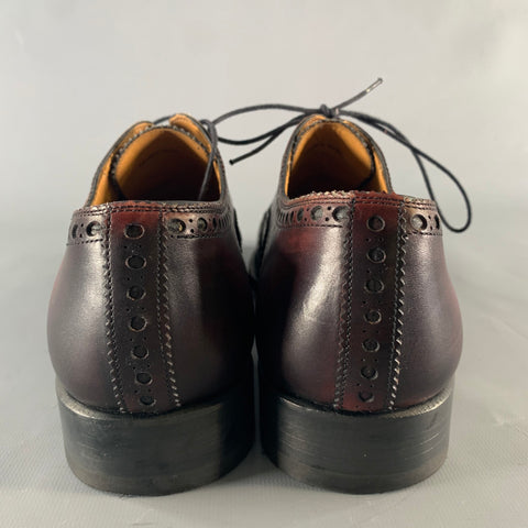 MAGNANNI Size 9.5 Burgundy Antique Leather Wingtip Lace Up Shoes