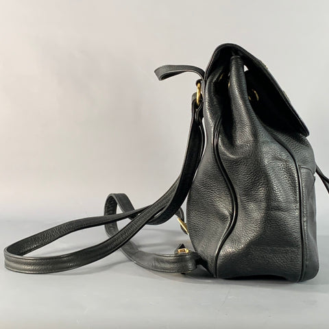 MCM Vintage Small Black Gold Leather Drawstring Backpack