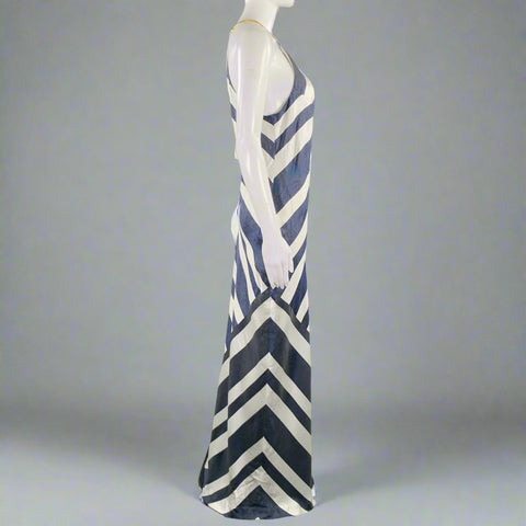 TRINA TURK Size 8 Blue White Acetate Blend Stripe Halter Dress