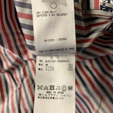 THOM BROWNE FW2021 Size L Navy White Woven Cotton  Nylon Zip Up Jacket
