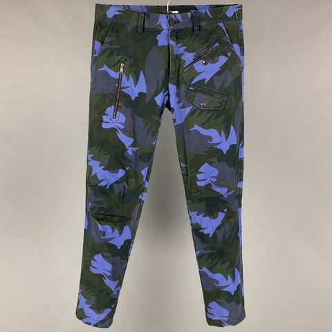 TOMAS MAIER 2018 Taille 31 Pantalon en coton imprimé feuilles bleu gris